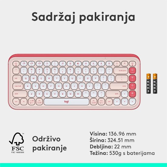 Tipkovnica LOGITECH POP Icon Keys, brezžična, US Layout, BT, rozo-bela