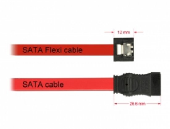 Kabel DELOCK, SATA Flexi 6GB/s, 50cm, rdeči-metalni