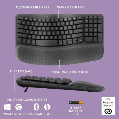 Komplet tipkovnica + miška LOGITECH Wave Keys + Lift, ergonomski, brezžični, črn