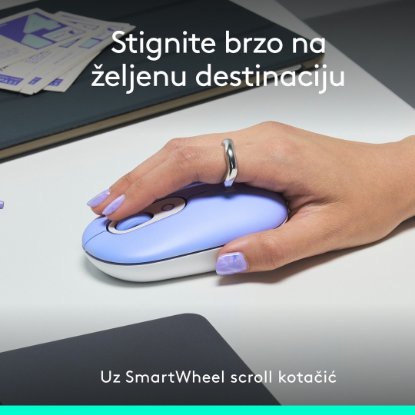 Miška LOGITECH POP, optična, brezžična, USB, BT, 1000dpi, lila-bela