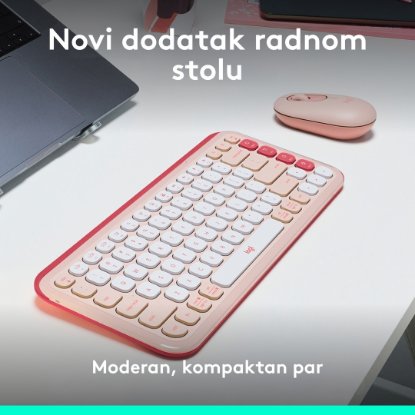 Tipkovnica + miška LOGITECH POP Icon Combo, brezžična, US Layout, BT, rozo-bela