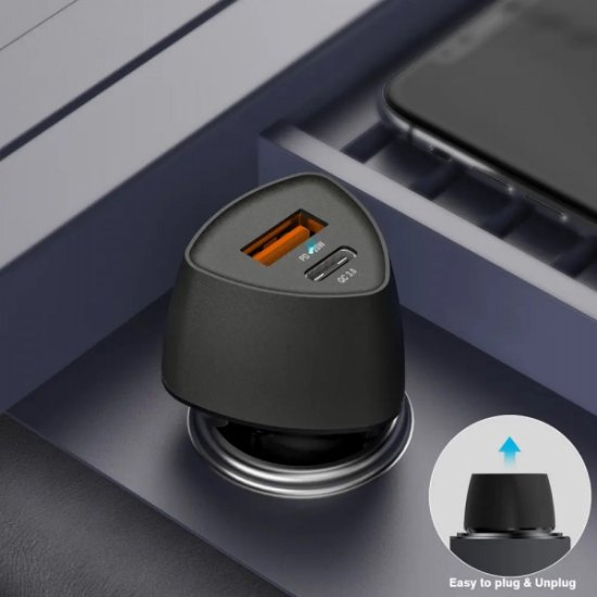 Avto polnilec VEGER CC50 QC 3.0, 38W, USB, USB-C PD, črni