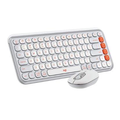 Tipkovnica + miška LOGITECH POP Icon Combo, brezžična, US Layout, BT, belo-oranžna