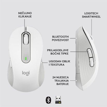 Miška LOGITECH M650, brezžična, optična, 4000dpi, USB, BT, bela