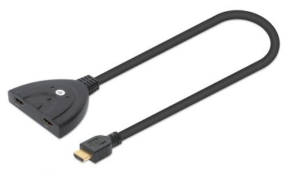 Adapter MANHATTAN 2-in-1, 2xHDMI (Ž) na HDMI (M), črni