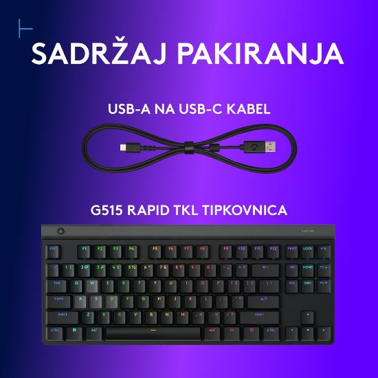Tipkovnica LOGITECH Gaming G515 Rapid TKL, RGB, mehanska, US Layout, USB, črna