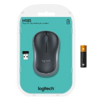 Miška LOGITECH M185, optična, brezžična, 1000dpi, crno-siva