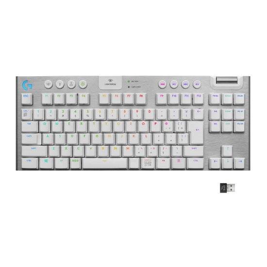 Tipkovnica LOGITECH Gaming G915 TKL Tenkeyless Lightspeed,Tactile switch, RGB, mehanička, brezžična, UK Layout, USB, bela