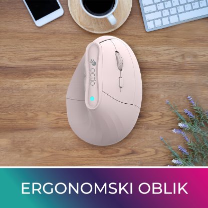 MiškaOCTIO Ergo V100WBT, optična, brezžična, BT, 4000 dpi, roza