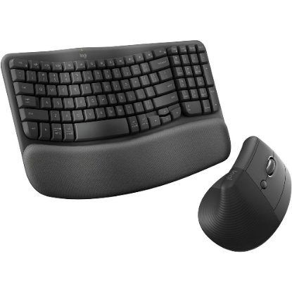 Komplet tipkovnica + miška LOGITECH Wave Keys + Lift, ergonomski, brezžični, črn