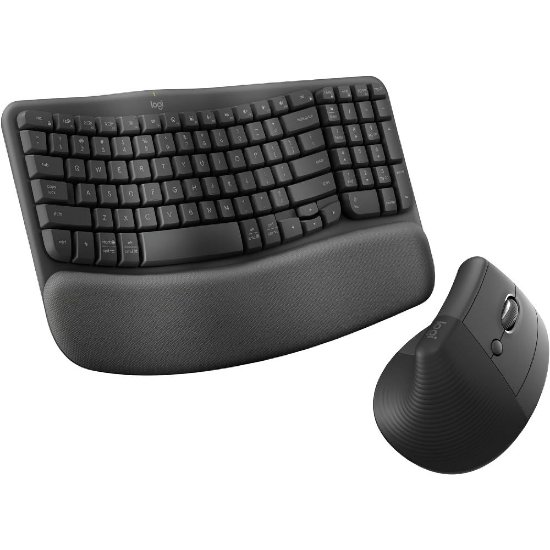 Komplet tipkovnica + miška LOGITECH Wave Keys + Lift, ergonomski, brezžični, črn