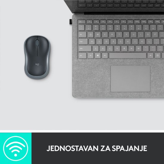 Miška LOGITECH M185, optična, brezžična, 1000dpi, crno-siva