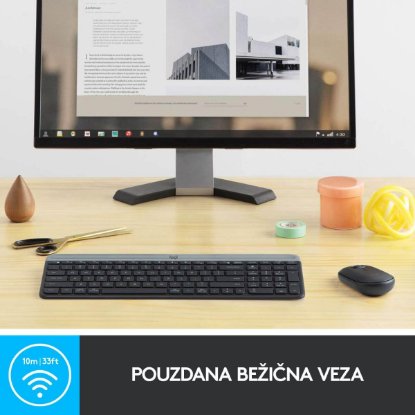 Tipkovnica + miška LOGITECH MK470 Slim Wireless, brezžična, črna