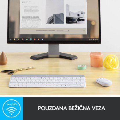 Tipkovnica + miška LOGITECH MK470 Slim Wireless, brezžična, bela