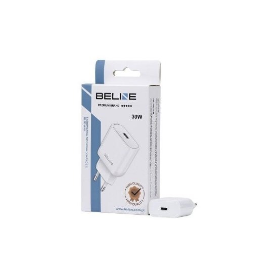 Polnilec BELINE BLNCW30 GaN, 30W, PD3.0, USB-C, beli