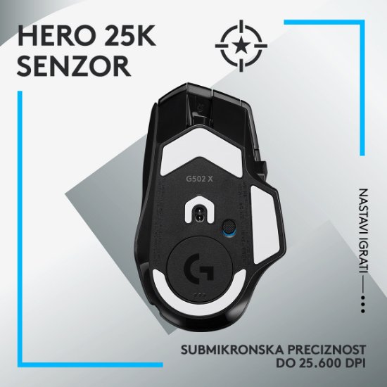 Miška LOGITECH Gaming G502 X Lightspeed, optična, 25000dpi, brezžična, črna, USB