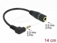 Adapter DELOCK, 2.5mm stereo audio jack (M) na 3.5mm stereo audio jack (Ž), kotni, črn