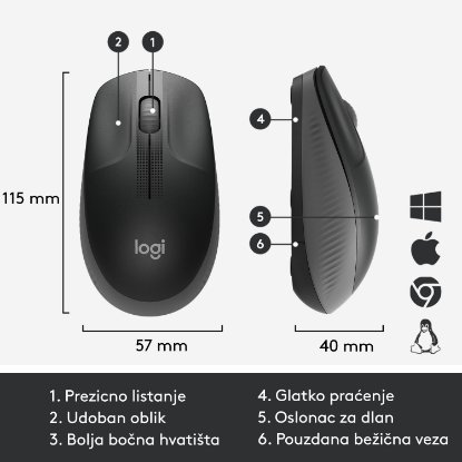 Miška LOGITECH M190, optična, brezžična, 1000dpi, črna