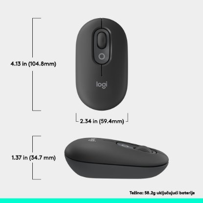 Miška LOGITECH POP, optična, brezžična, USB, BT, 1000dpi, siva