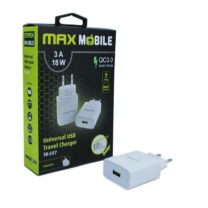 Polnilec  MAXMOBILE QC3.0 TR207, USB-A, 18W, beli