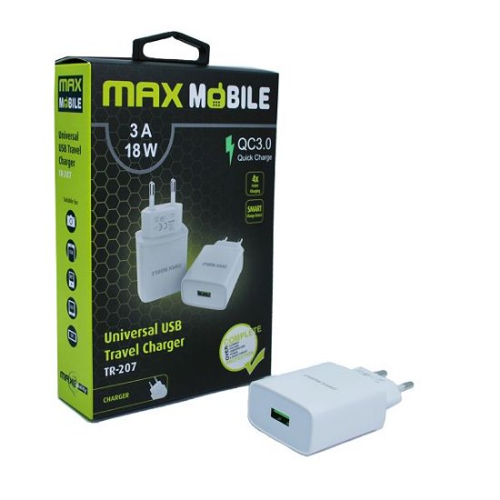 Polnilec  MAXMOBILE QC3.0 TR207, USB-A, 18W, beli