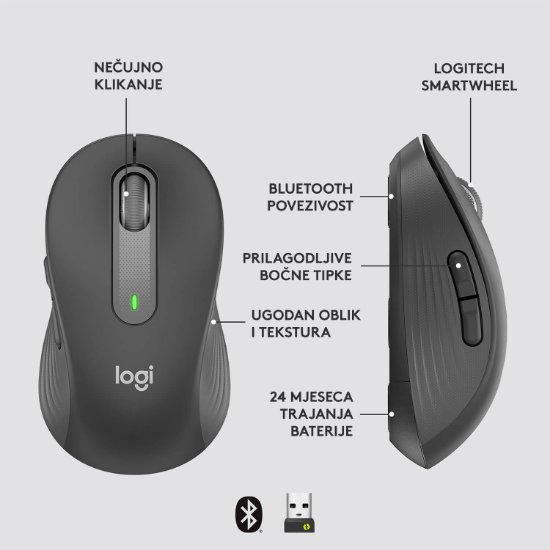 Miška LOGITECH M650, brezžična, optična, 4000dpi, USB, BT, črna