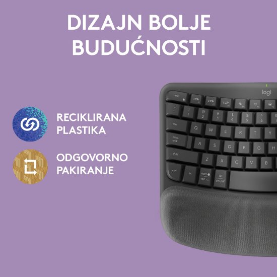 Tipkovnica LOGITECH Wave Keys, ergonomska, brezžična, črna