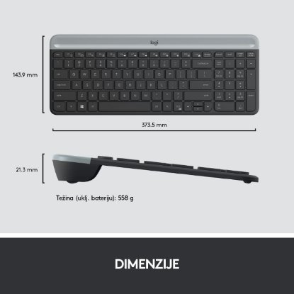 Tipkovnica + miška LOGITECH MK470 Slim Wireless, brezžična, črna