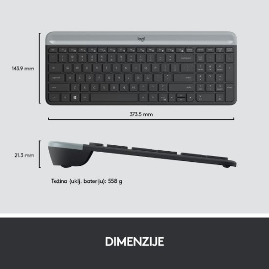 Tipkovnica + miška LOGITECH MK470 Slim Wireless, brezžična, črna