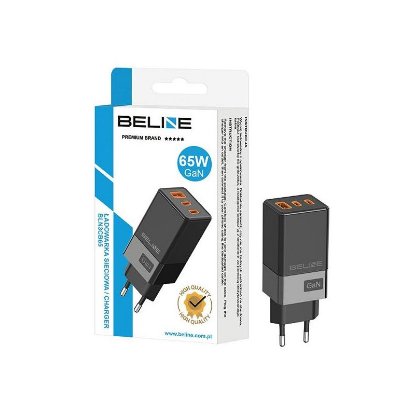Polnilec BELINE BLN3CB65 GaN, 65W, PD3.0/QC3.0, 2xUSB-C + USB-A,črni