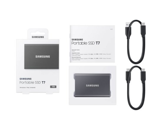 Zunanji SSD 1TB SAMSUNG T7, MU-PC1T0T/WW, 1050 MB/s,USB-C, V-Nand, sivi