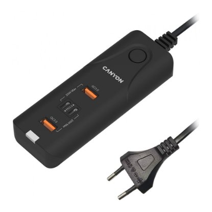 Polnilec CANYON H-10, 40W, 2xUSB-A, 2xUSB-C, PD, QC3.0, namizni, črni