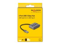 USB HUB DELOCK, 4 USB-A 3.0, 1 USB-A za polnjenje, sivi