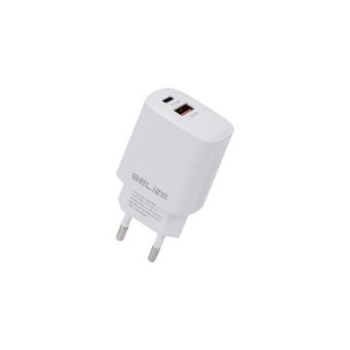 Polnilec BELINE BLN2CW30 GaN, 30W, PD3.0/QC3.0, USB-C + USB-A, beli
