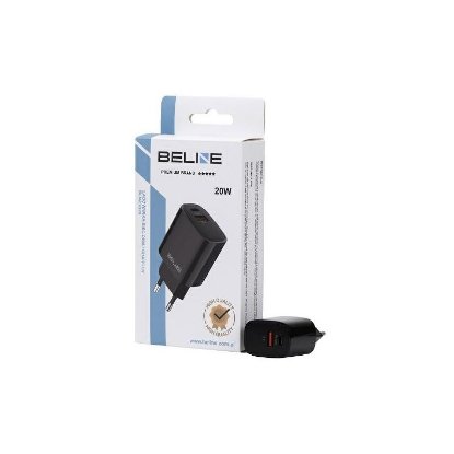 Polnilec BELINE BLN2CB20, 20W, PD3.0/QC3.0, USB-C + USB-A, črni