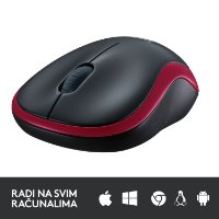 Miška LOGITECH M185, optična, brezžična, 1000dpi, crno-rdeči