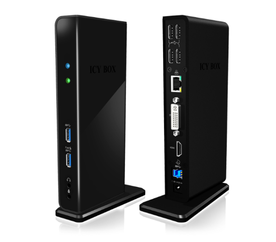 Priklopna postaja ICY BOX IB-DK2241AC, 4x USB 2.0, 2x USB 3.0, HDMI, USB 3.0 5V charger, G-LAN RJ45, DVI, za  prenosni računalnik