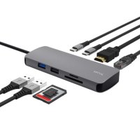 Postaja za priklop TRUST Dalyx, 8 v 1, USB-C na 2x USB 3.1, 2x USB-C, HDMI, LAN, čitalec kartic