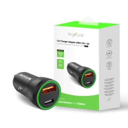 Avto polnilec RIXUS RXCC11, 20W 1xUSB-A, 1xUSB-C, črni