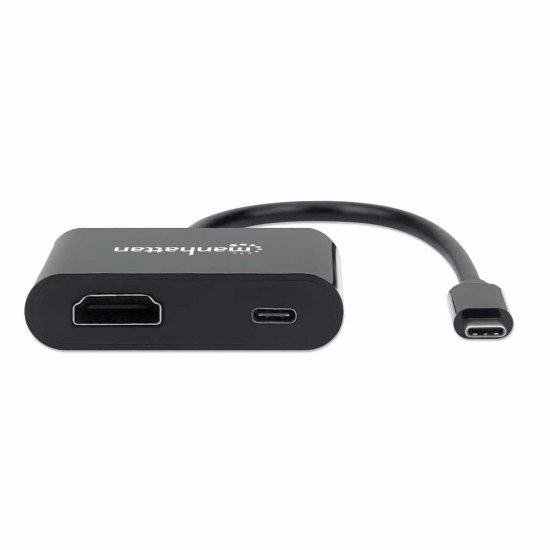 Adapter MANHATTAN, USB-C (M) na HDMI (Ž), USB-C PD, črni