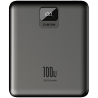 Mobilni USB polnilec CANYON PB-2008 LED Flat, 20000mAh, PD 100W, QC3.0, 2x USB-A, 2x USB-C, sivi