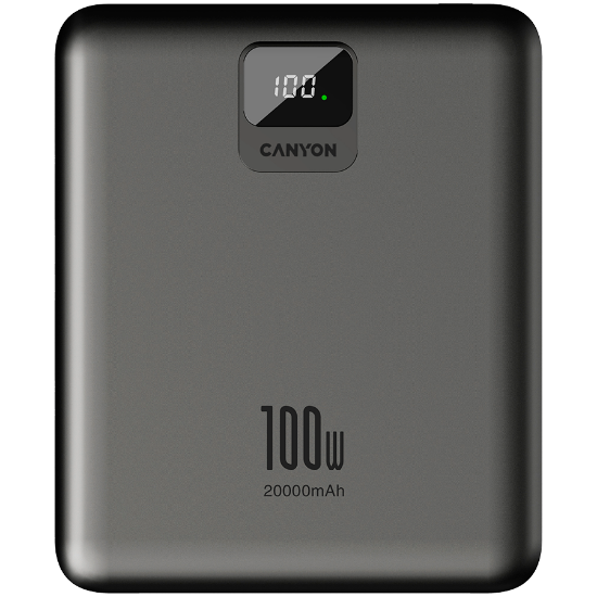 Mobilni USB polnilec CANYON PB-2008 LED Flat, 20000mAh, PD 100W, QC3.0, 2x USB-A, 2x USB-C, sivi
