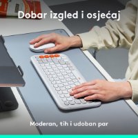 Tipkovnica + miška LOGITECH POP Icon Combo, brezžična, US Layout, BT, belo-oranžna