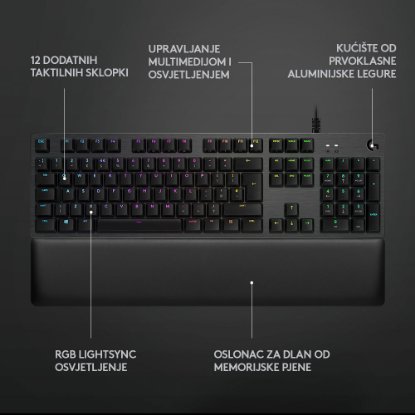 Tipkovnica LOGITECH Gaming G513 Carbon, RGB, mehanička, GX Brown Tactile, US layout, črna