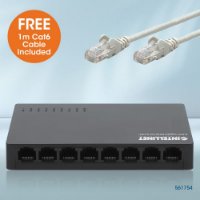 Stikalo INTELLINET 561754, 10/100/1000 Mbps, 8-portno, plastično, kabel Cat6 1m