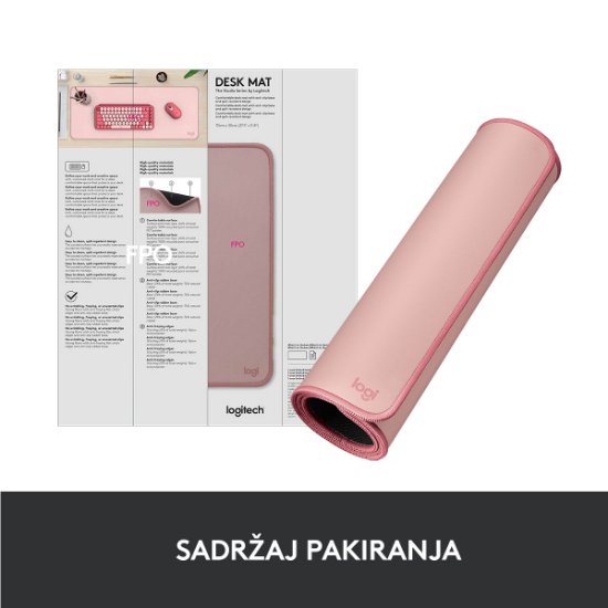 Podloga za miško, LOGITECH Desk Mat Studio, soft, roza