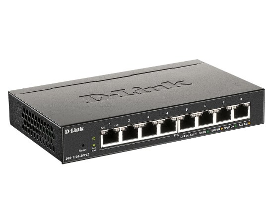 Preklopnik D-LINK DGS-1100-08PV2, spletno upravljan, gigabitni PoE preklopnik, 10/100/1000 Mbps, kovinsko ohišje, 8-portni