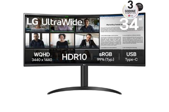 Premium monitor 34" LG UltraWide 34WR55QK-B.AEU, UWQHD, VA, 100Hz, 5ms, 300 cd/m2, ukrivljen, črn