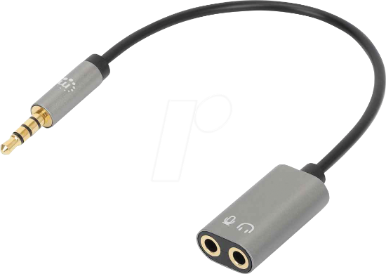 Adapter MANHATTAN, 3.5mm (M) na 2 x 3.5mm (Ž), Y-razdelni, 0.20m