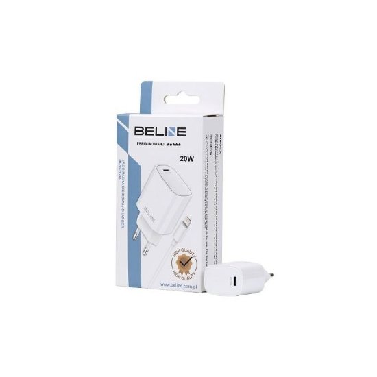 Polnilec  BELINE BLNCW20L, 20W, PD3.0, USB-C, Lightning kabel, beli